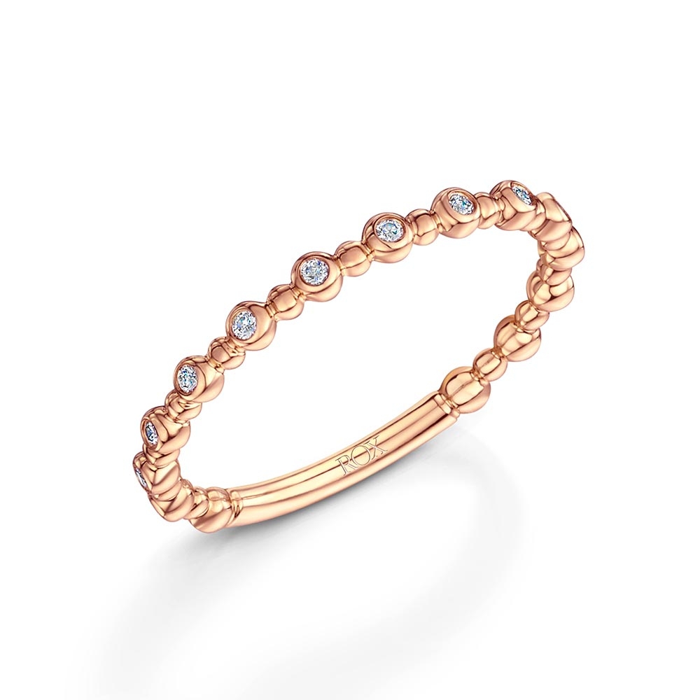 Rose Gold Brilliant Beaded Stacking Ring 0.09ct
