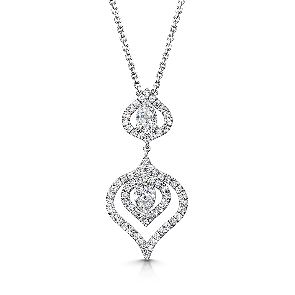 Floret Pear Diamond Drop Pendant 1.48cts