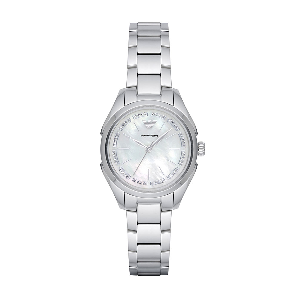 Armani Ladies Steel and Crystal Watch