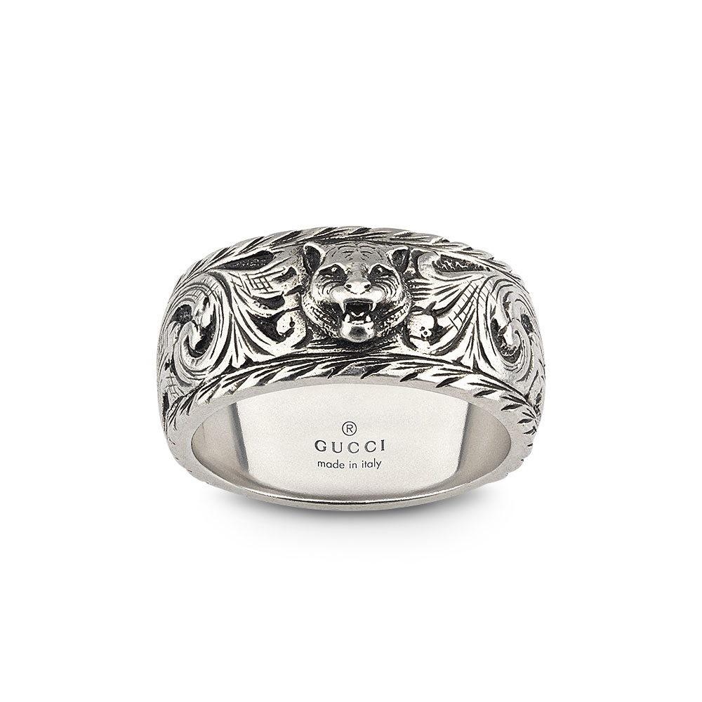 Gucci Man Aged Silver Feline Ring
