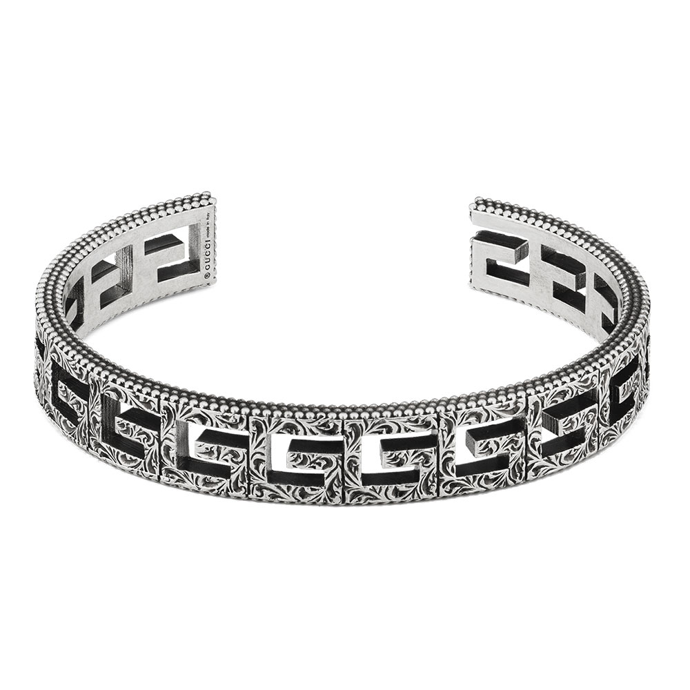 Gucci G Cube Wide Aged Silver Bracelet