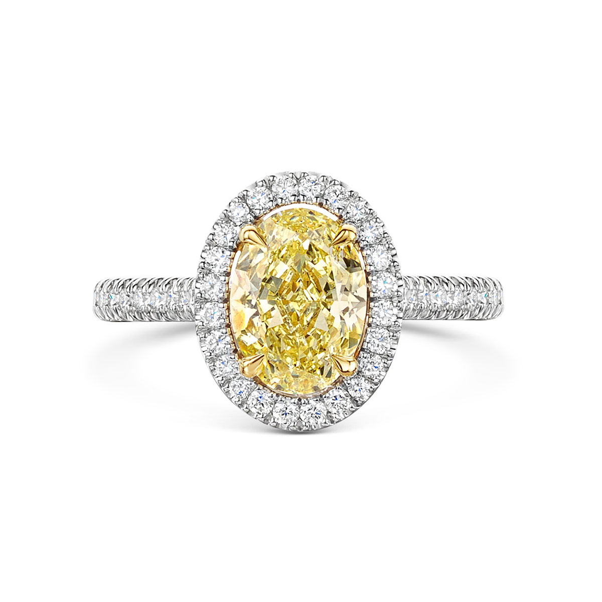 ROX Love Oval Cut Yellow Diamond Halo Ring in Platinum