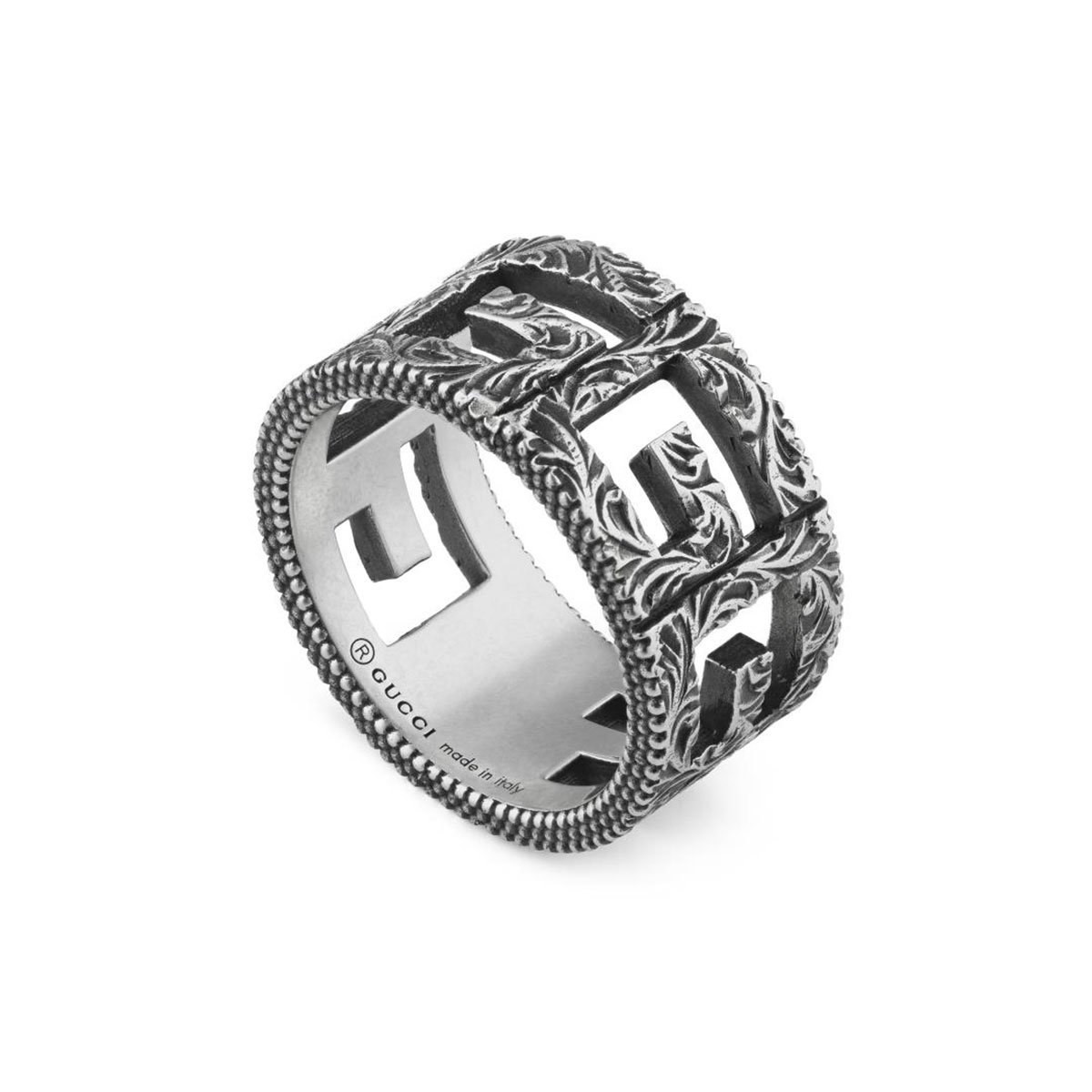Gucci G Cube Wide Aged Silver Ring