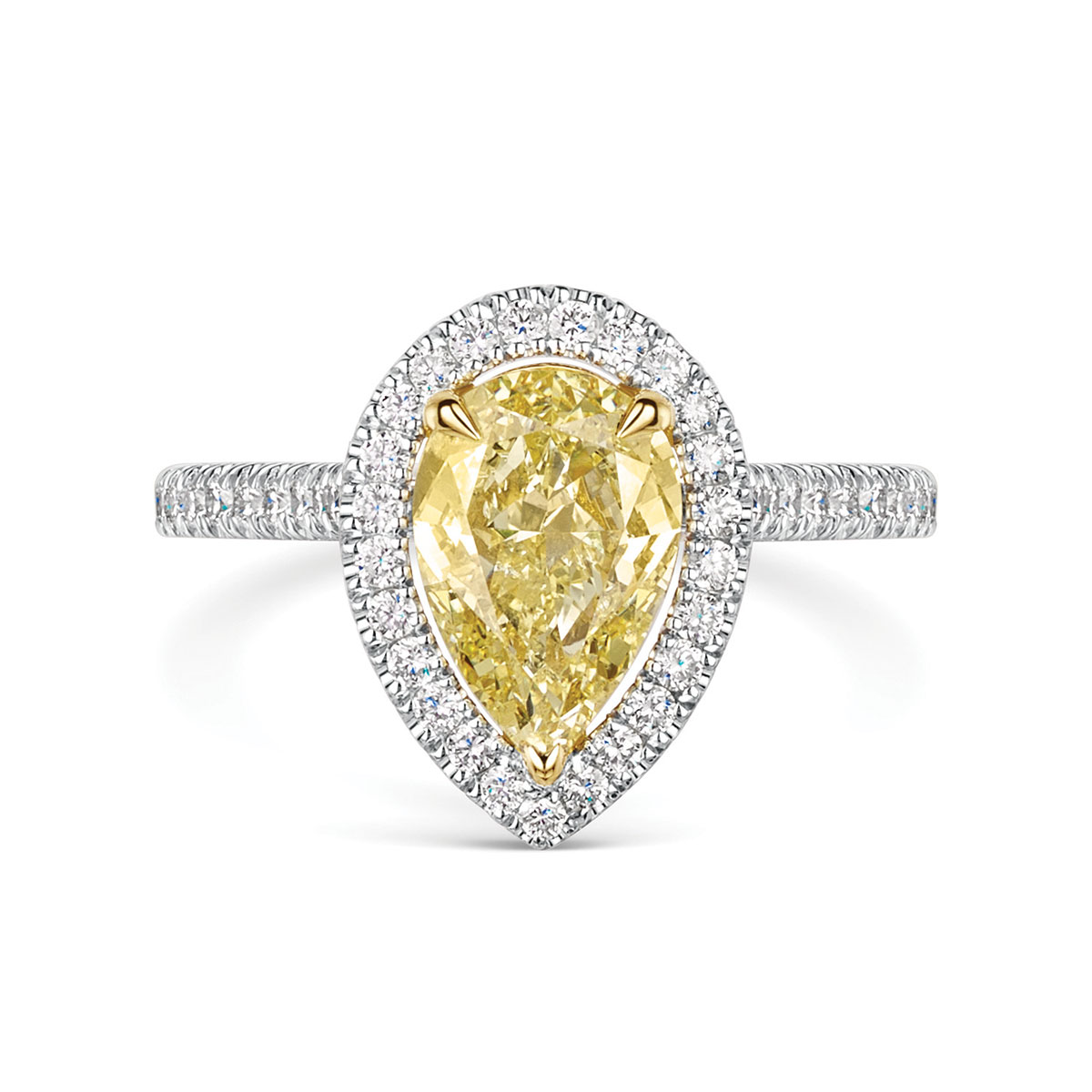 ROX Love Pear Cut Yellow Diamond Halo Ring